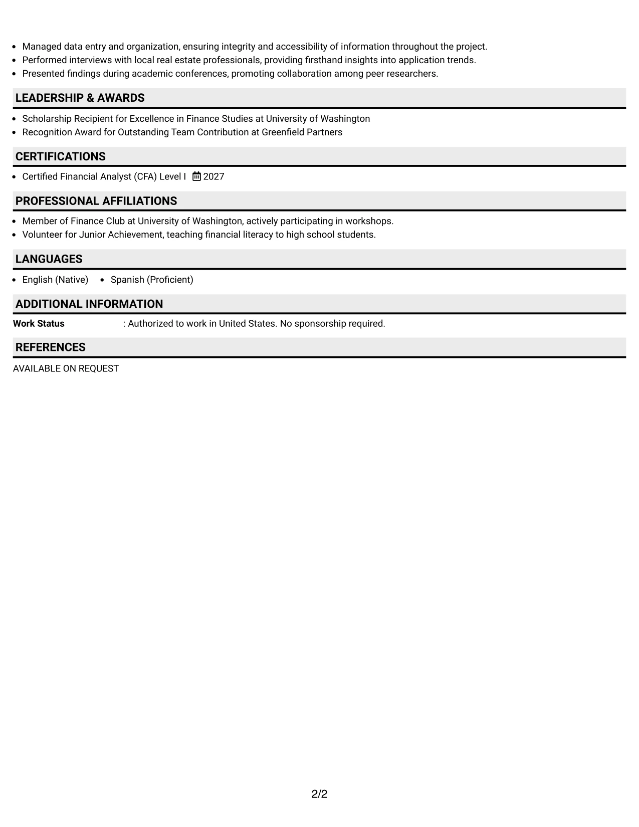 Resume Example Page 2