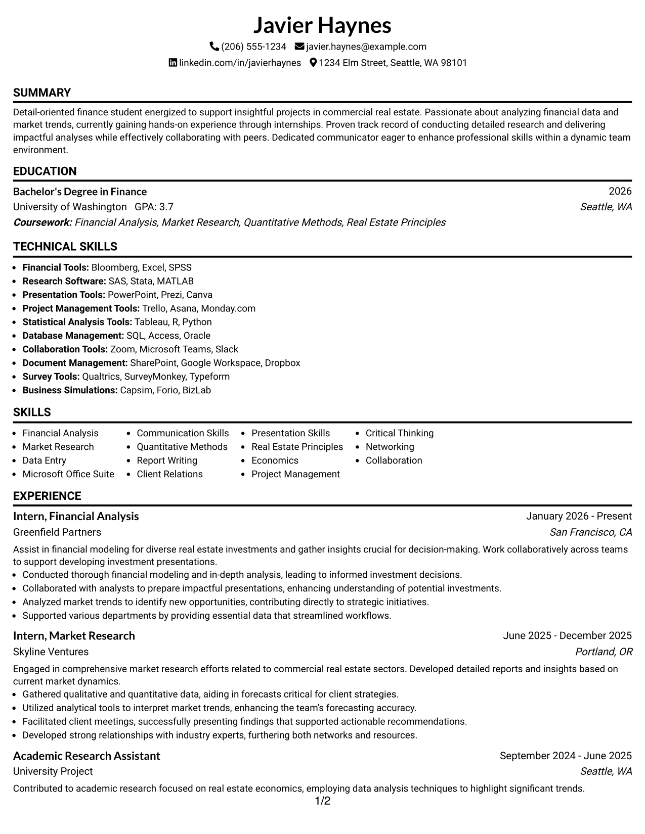 Resume Example Page 1