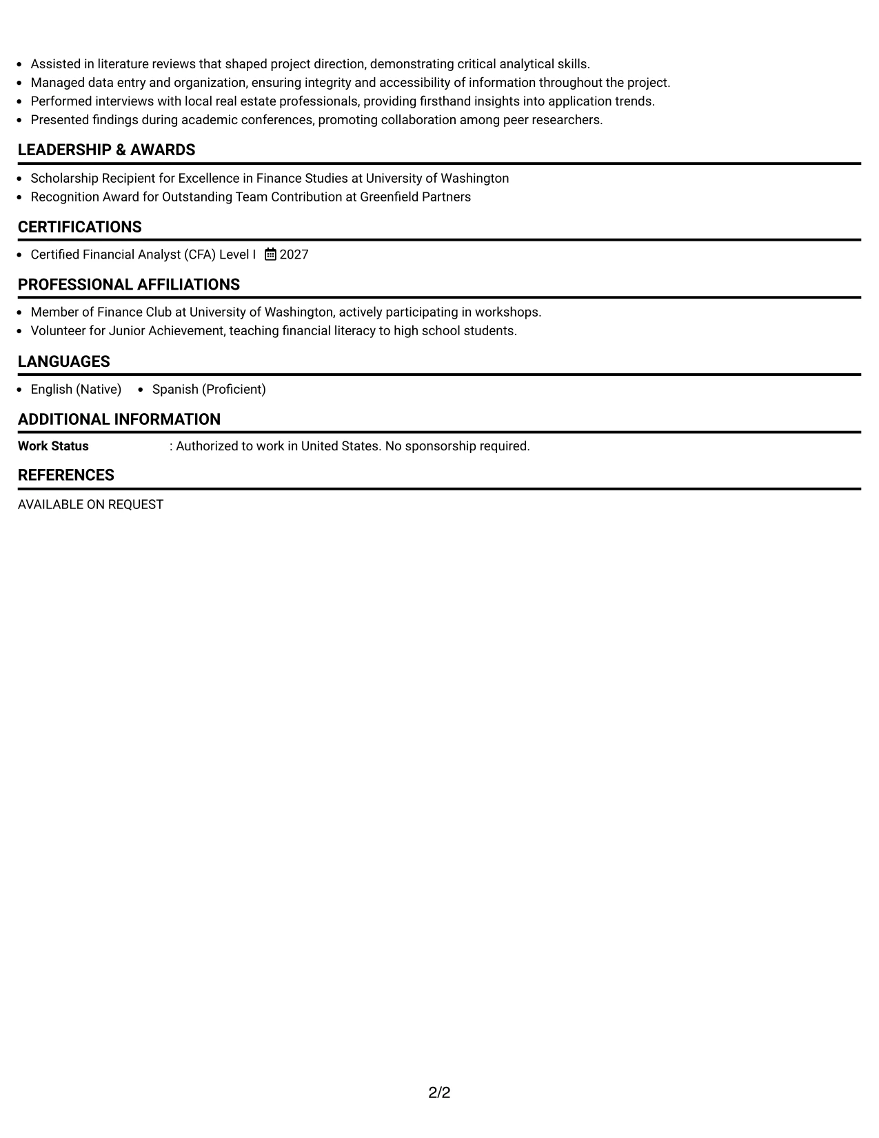 Resume Example Page 2