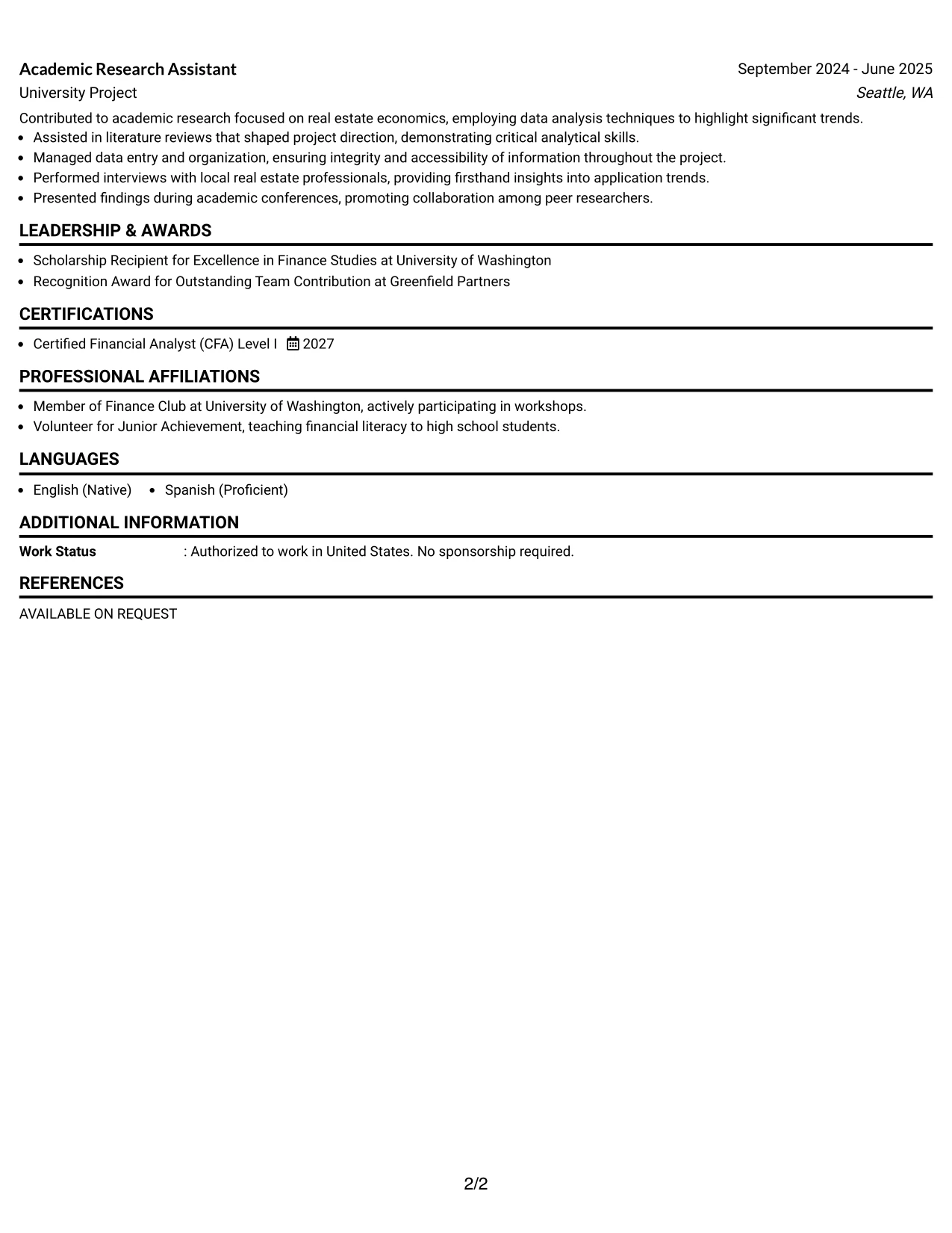 Resume Example Page 2