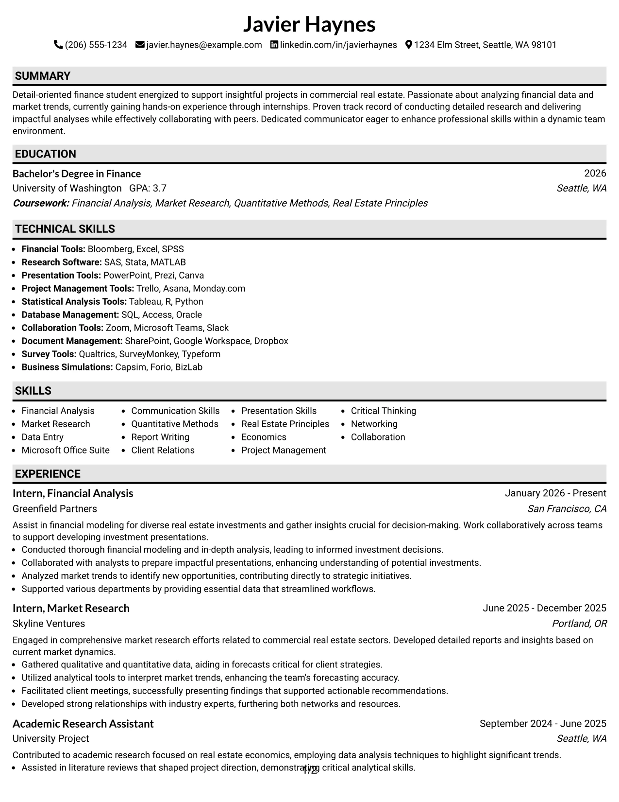 Resume Example Page 1