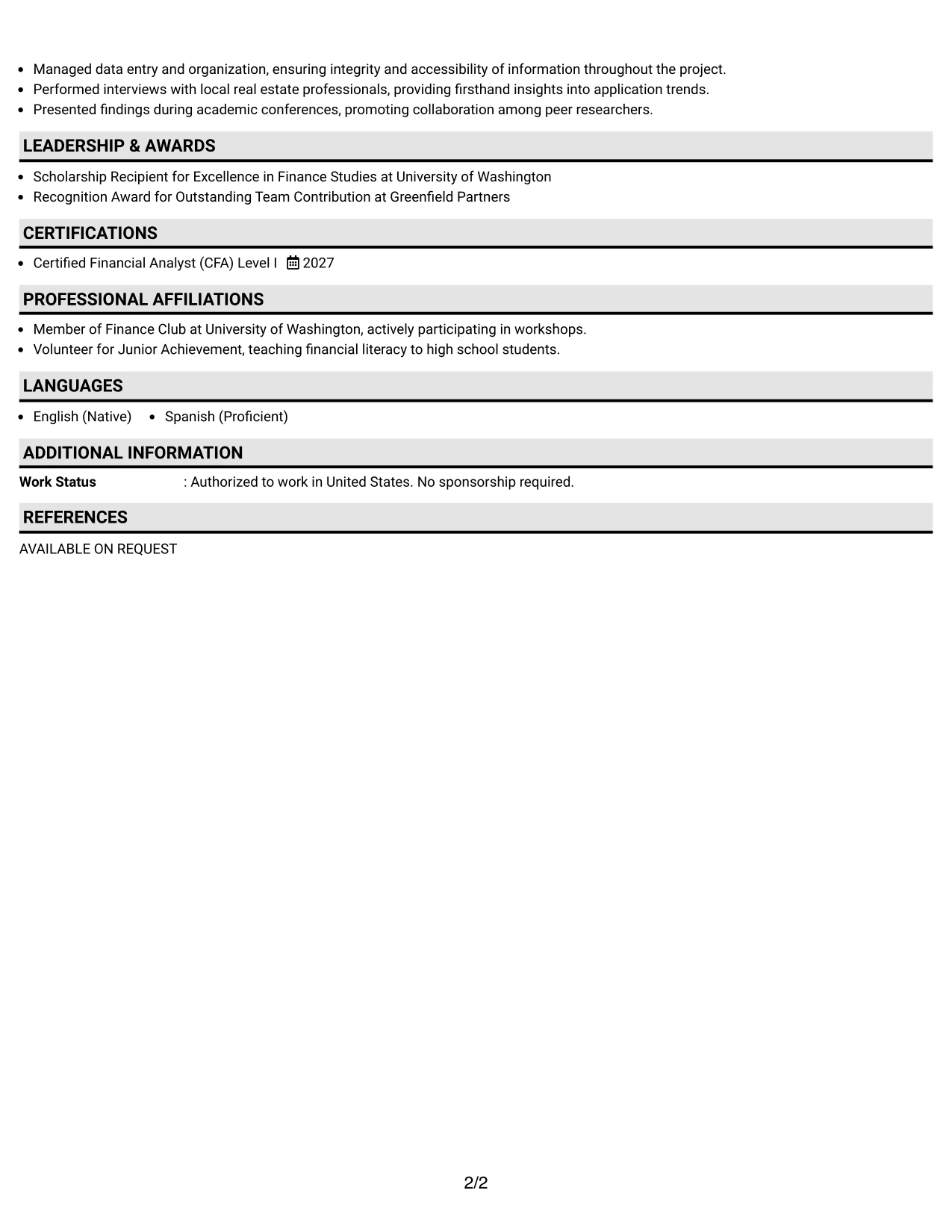 Resume Example Page 2