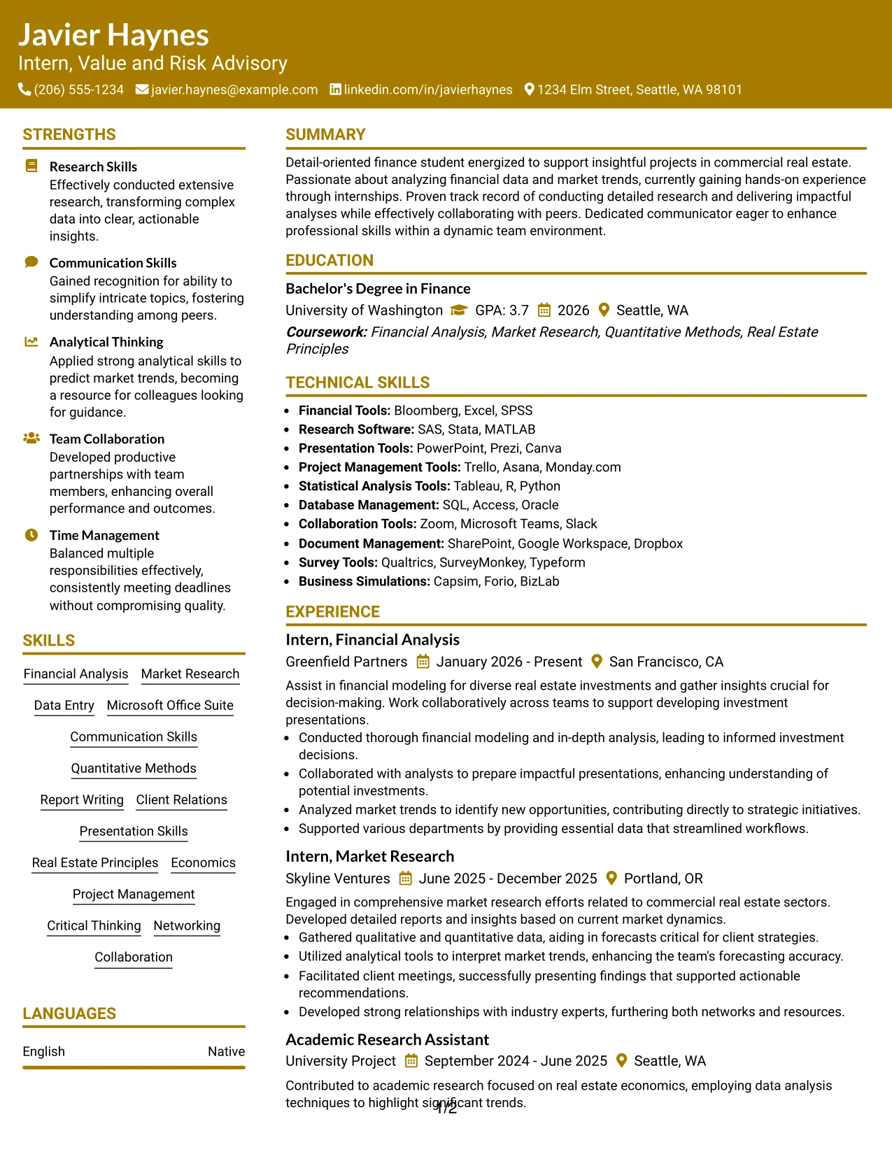Resume Example Page 1