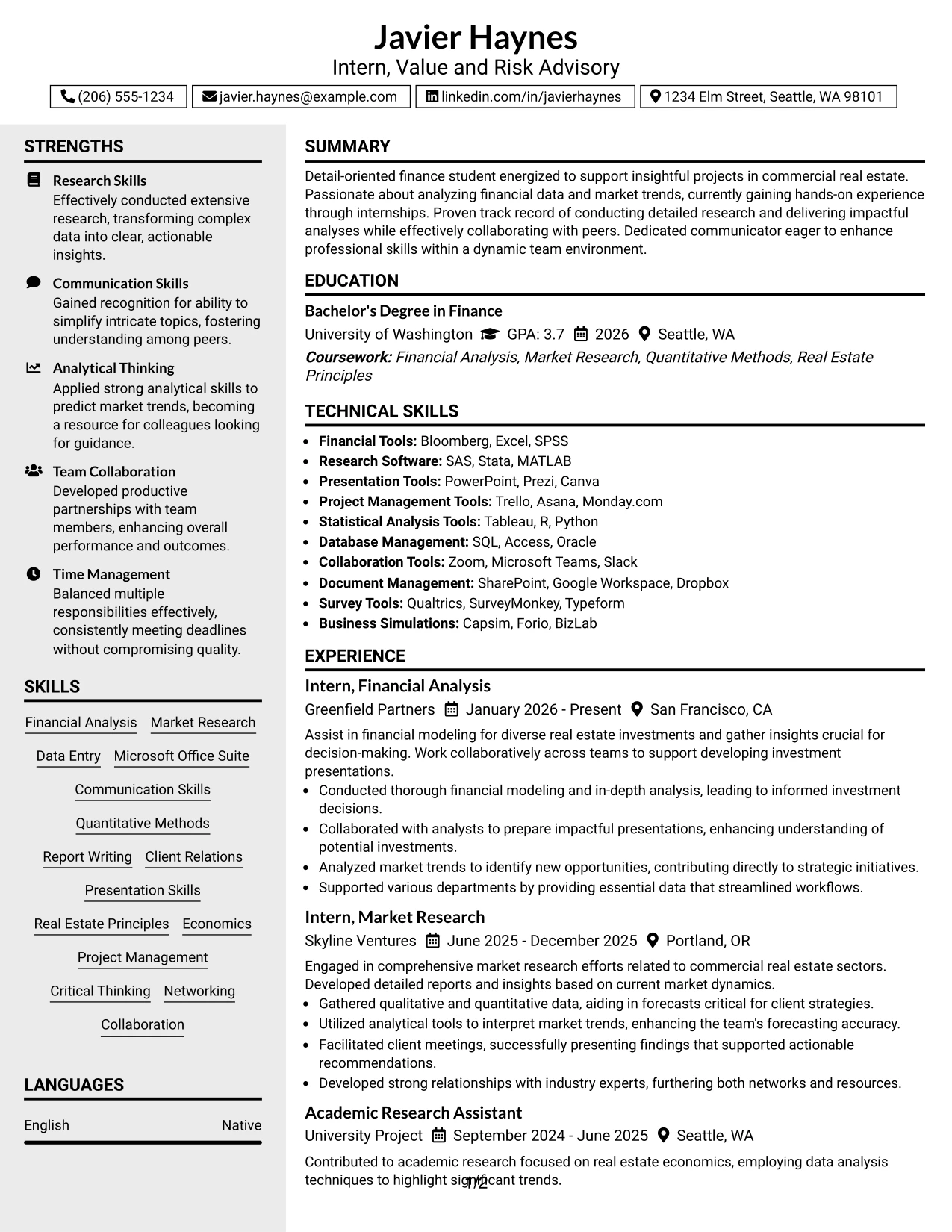 Resume Example Page 1