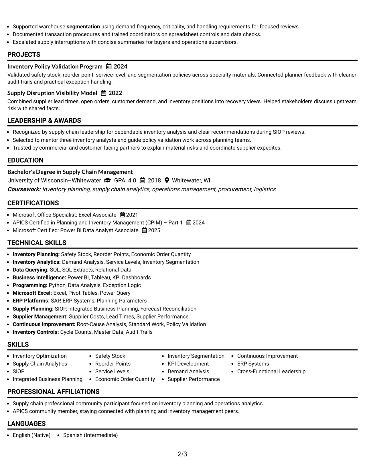Resume Example Page 2