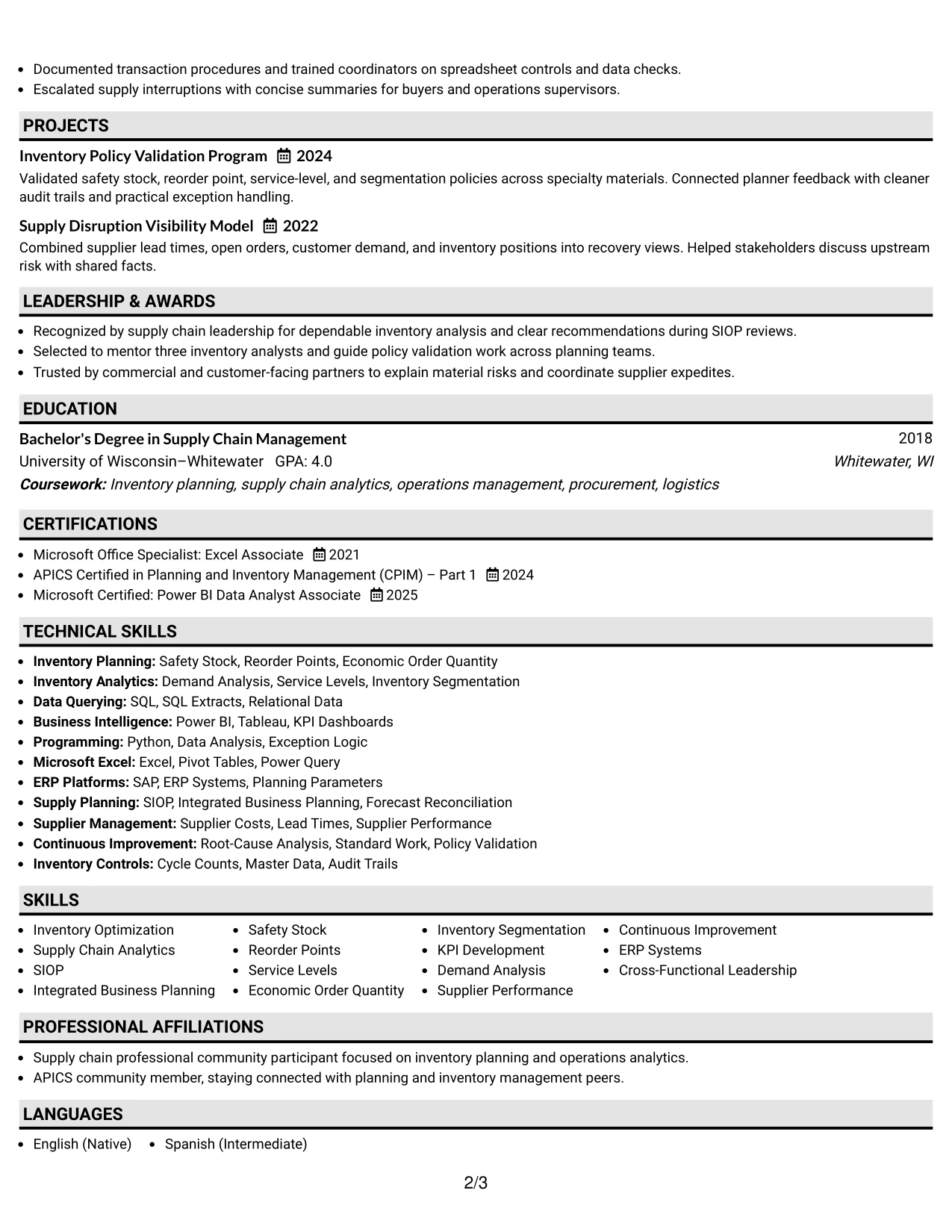 Resume Example Page 2
