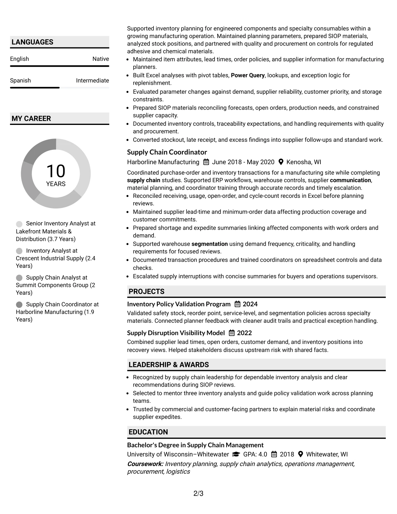 Resume Example Page 2