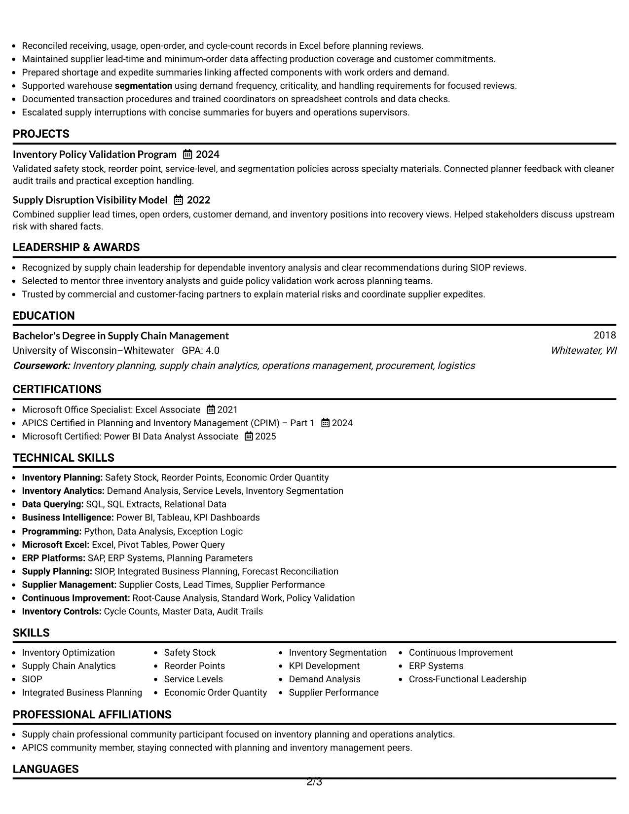 Resume Example Page 2