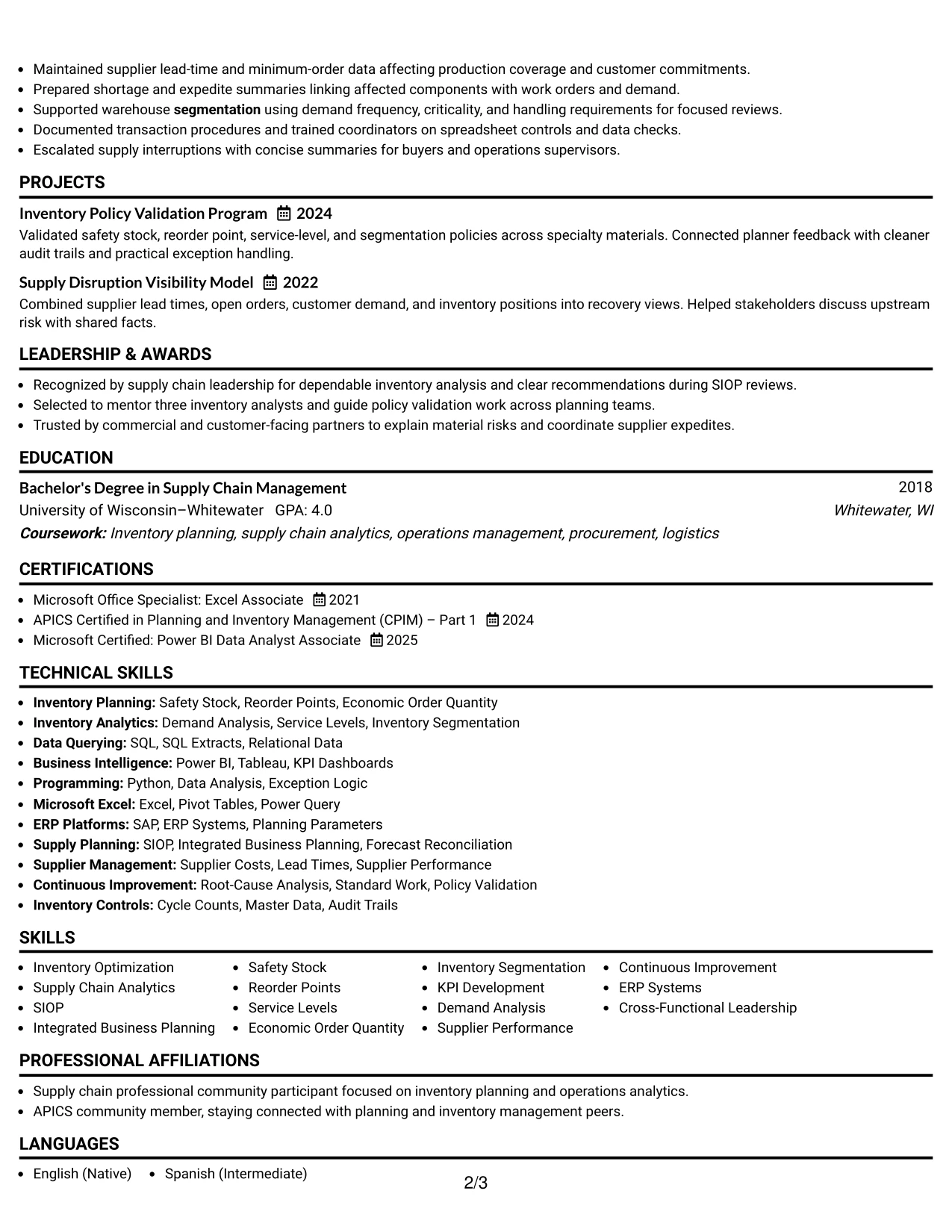 Resume Example Page 2