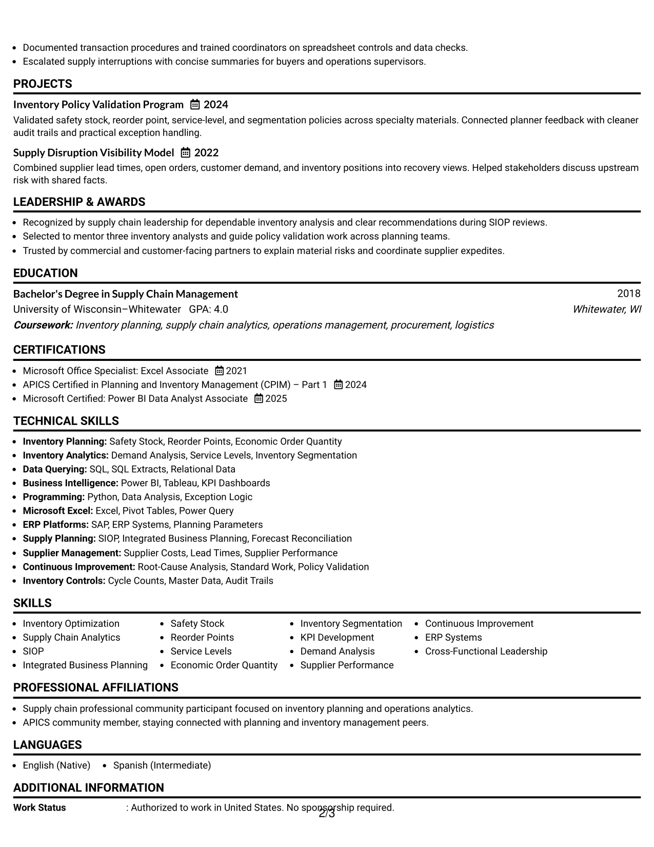 Resume Example Page 2