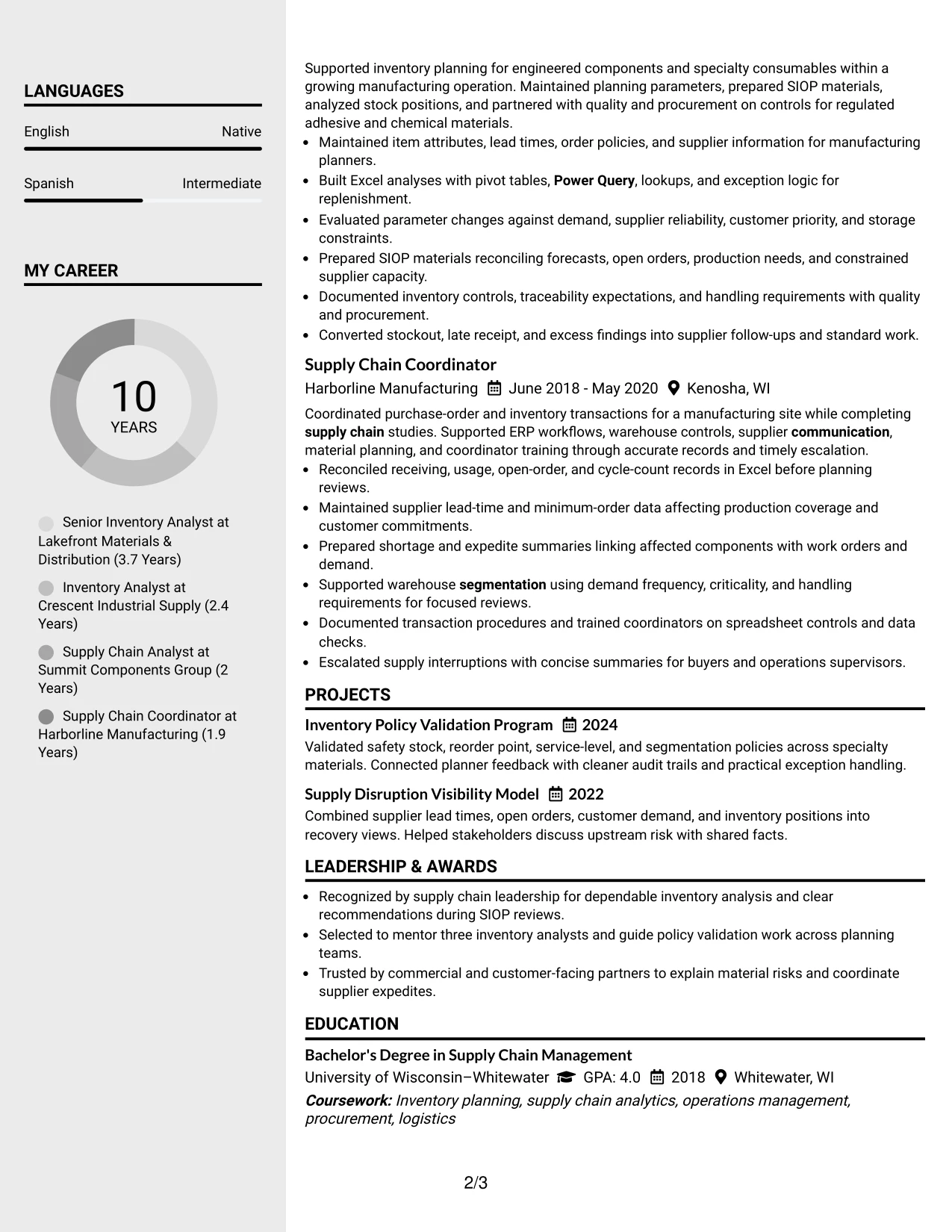Resume Example Page 2