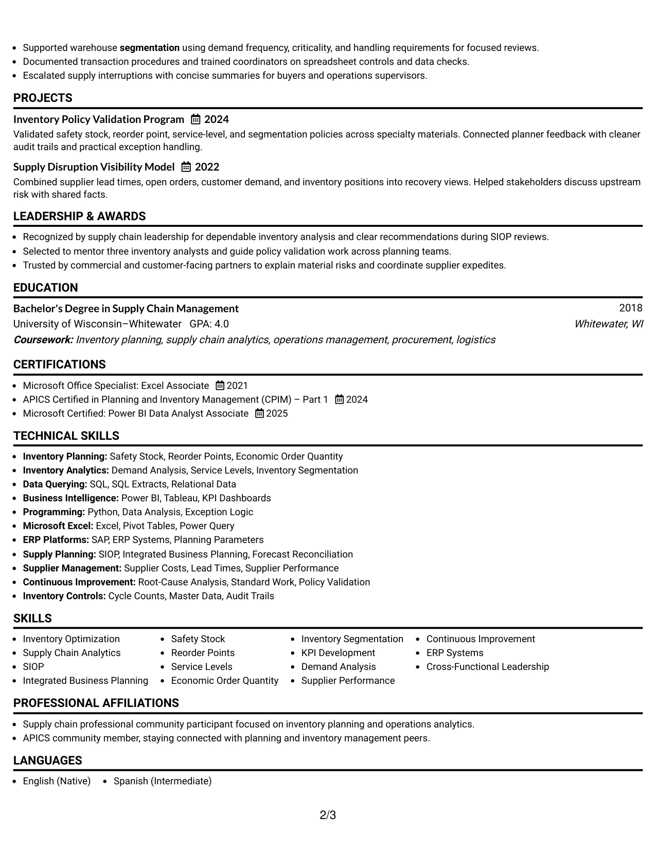 Resume Example Page 2