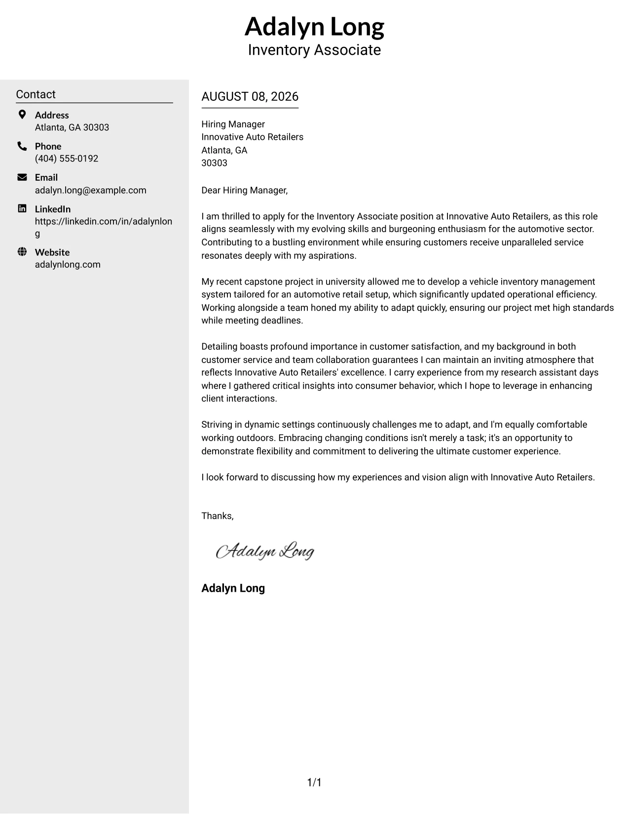 Resume Example Page 1