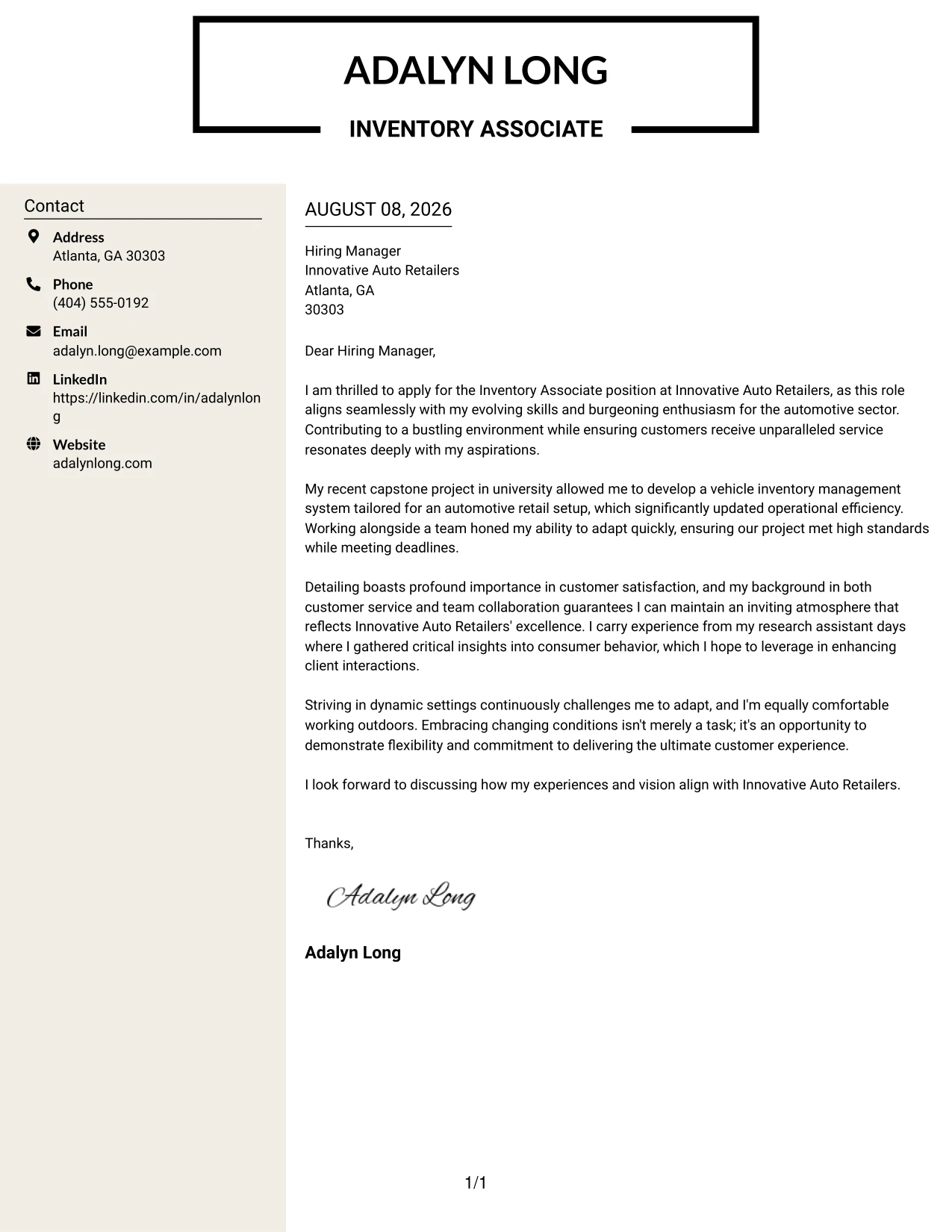 Resume Example Page 1