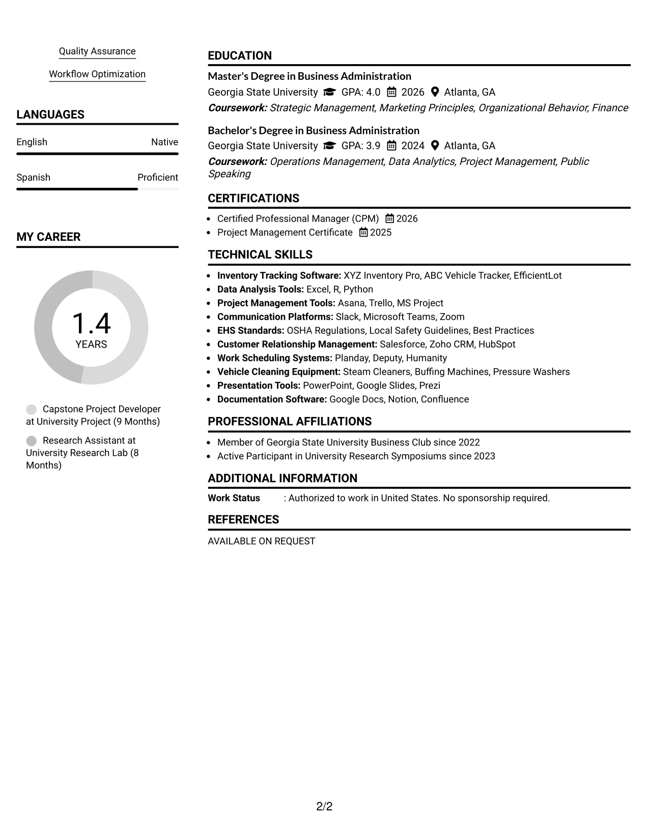 Resume Example Page 2