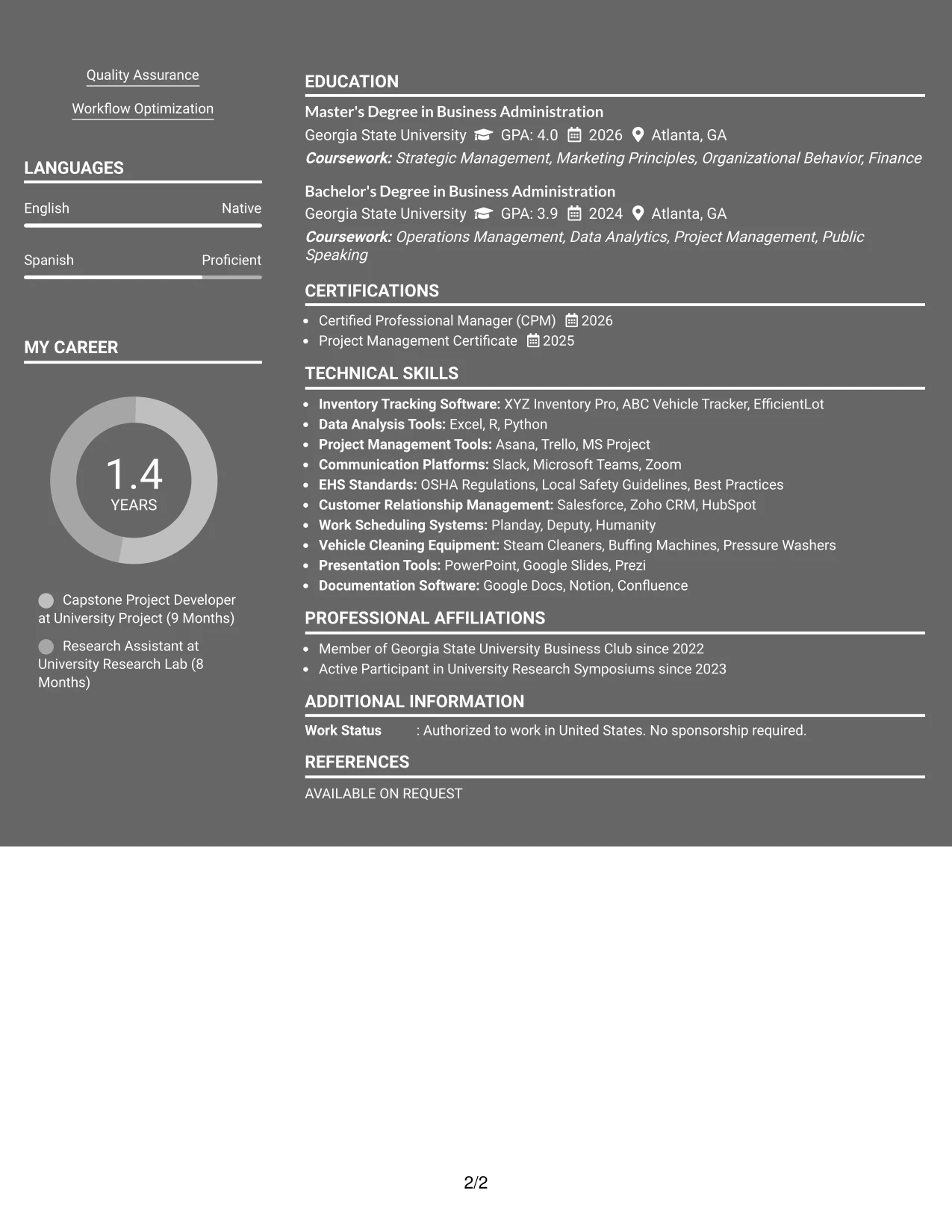 Resume Example Page 2