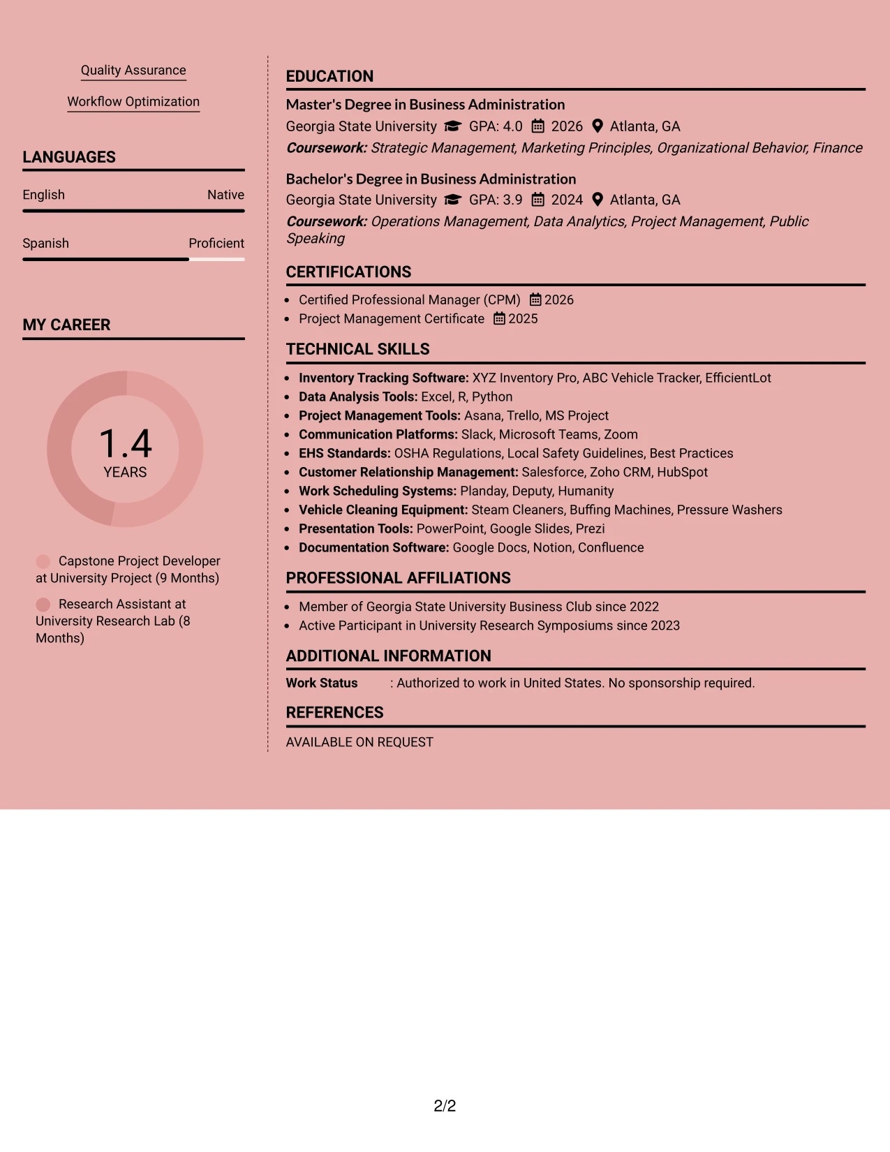 Resume Example Page 2