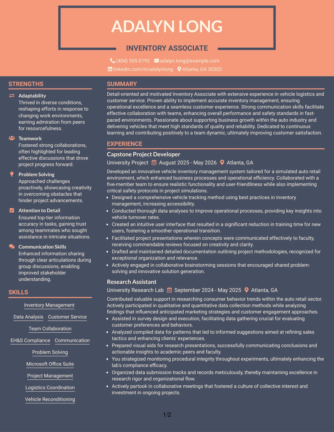 Resume Example Page 1
