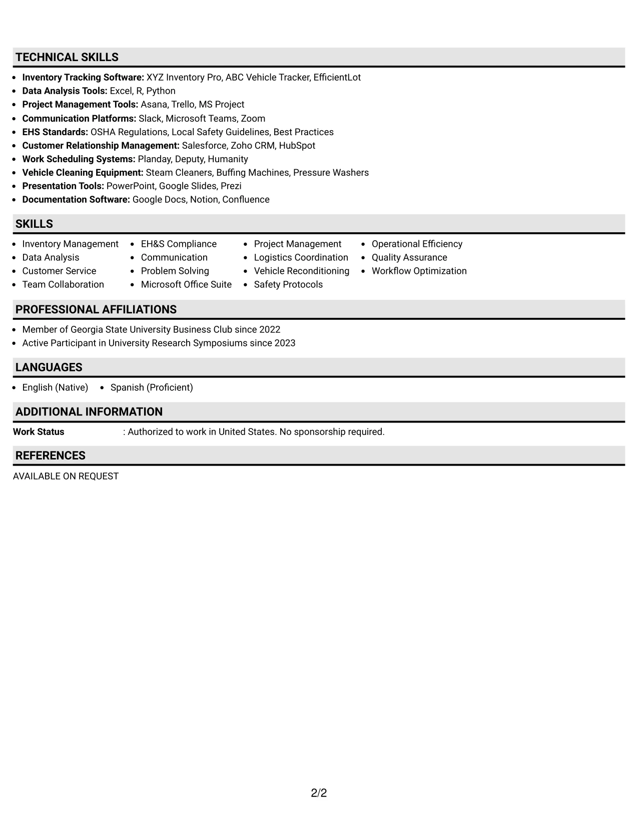 Resume Example Page 2