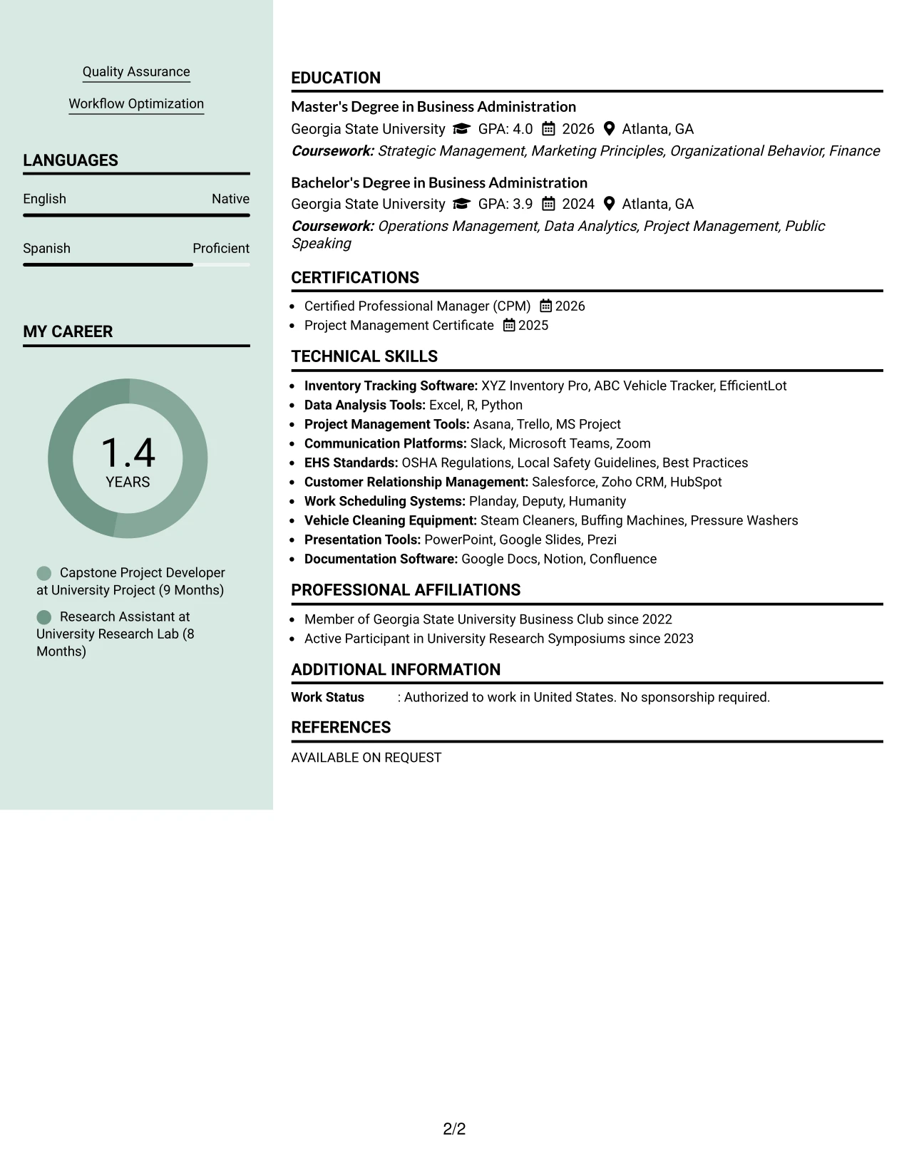 Resume Example Page 2