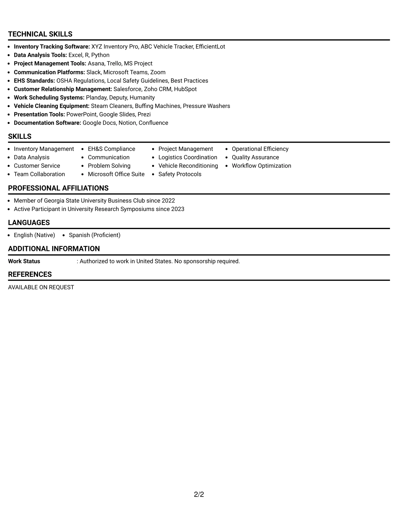 Resume Example Page 2