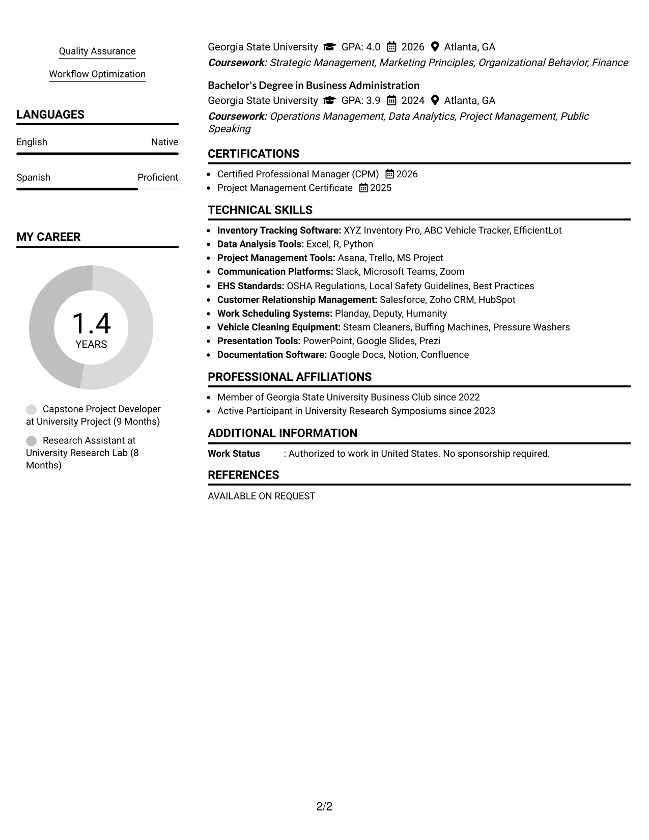 Resume Example Page 2