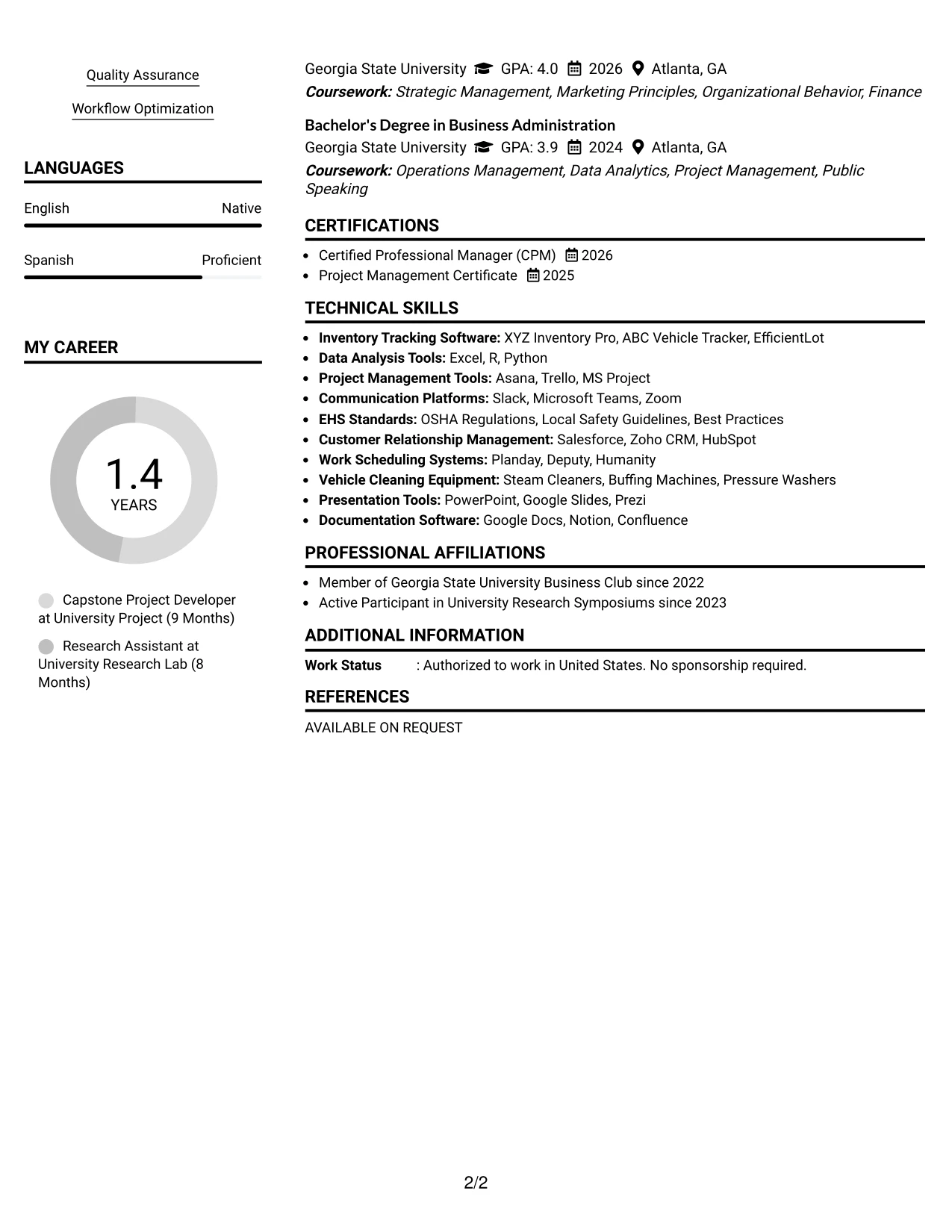 Resume Example Page 2