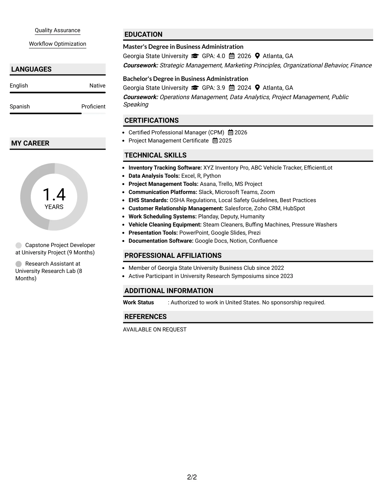 Resume Example Page 2