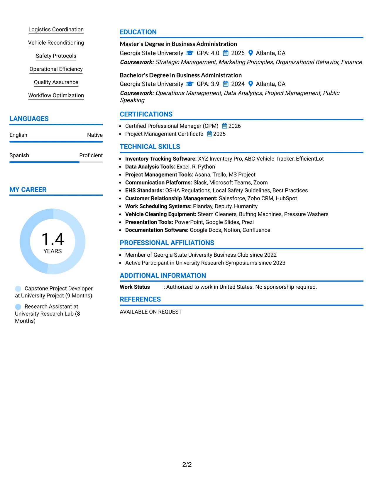 Resume Example Page 2