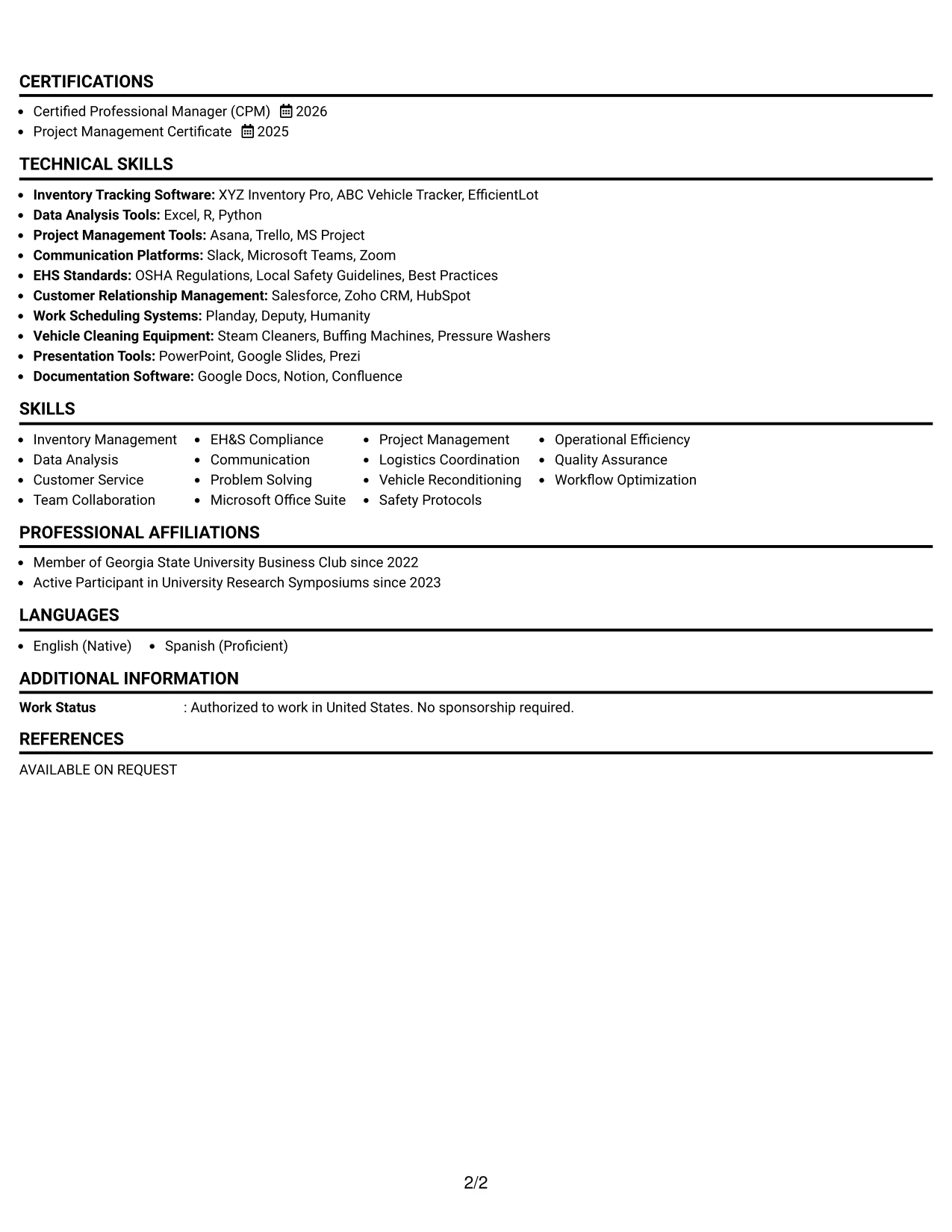 Resume Example Page 2