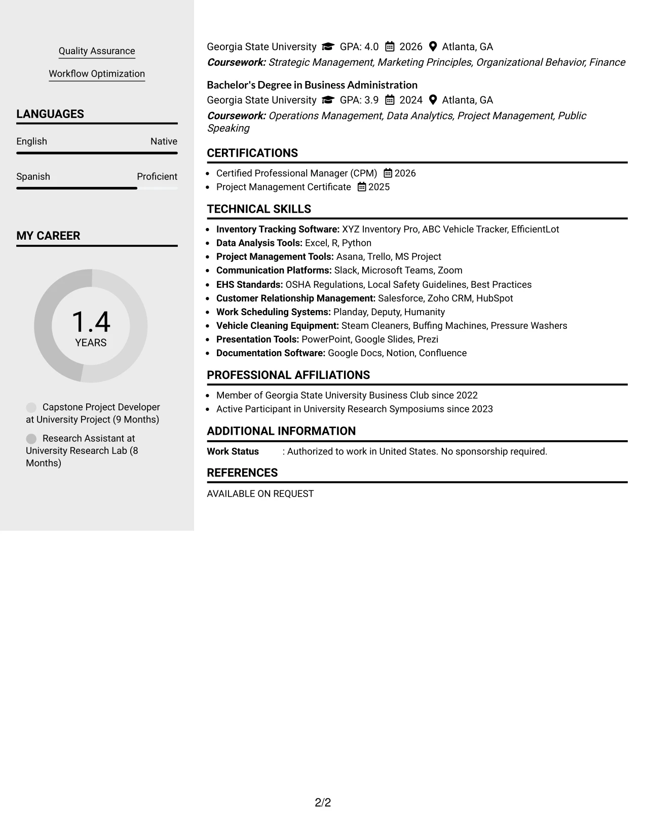 Resume Example Page 2