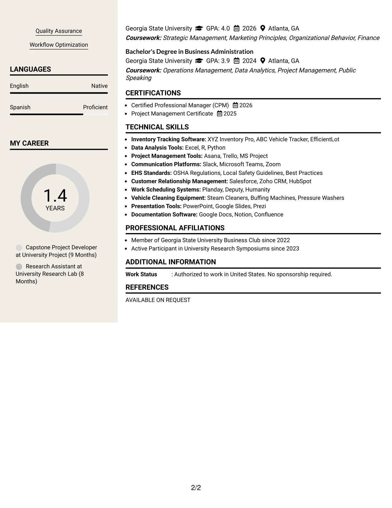 Resume Example Page 2