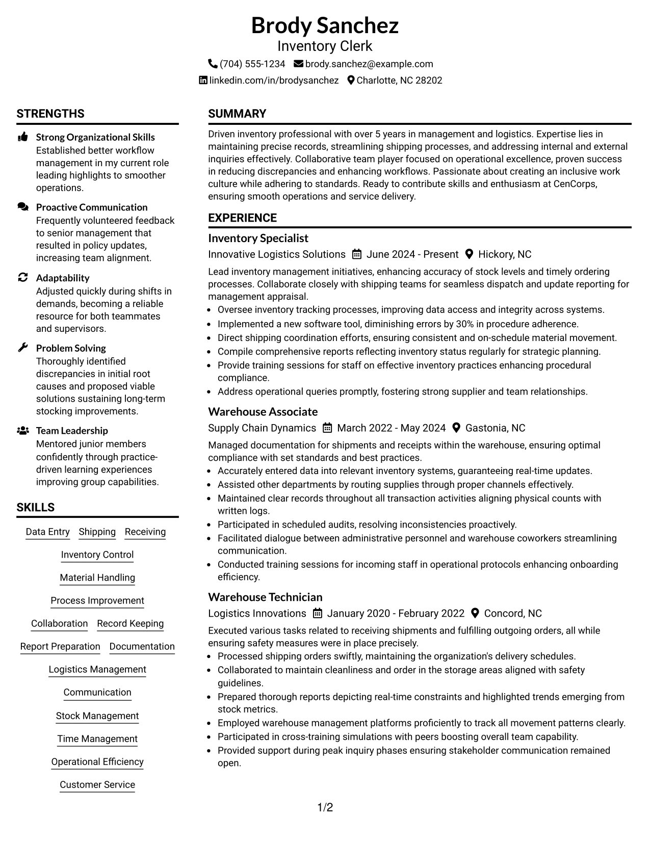 Resume Example Page 1