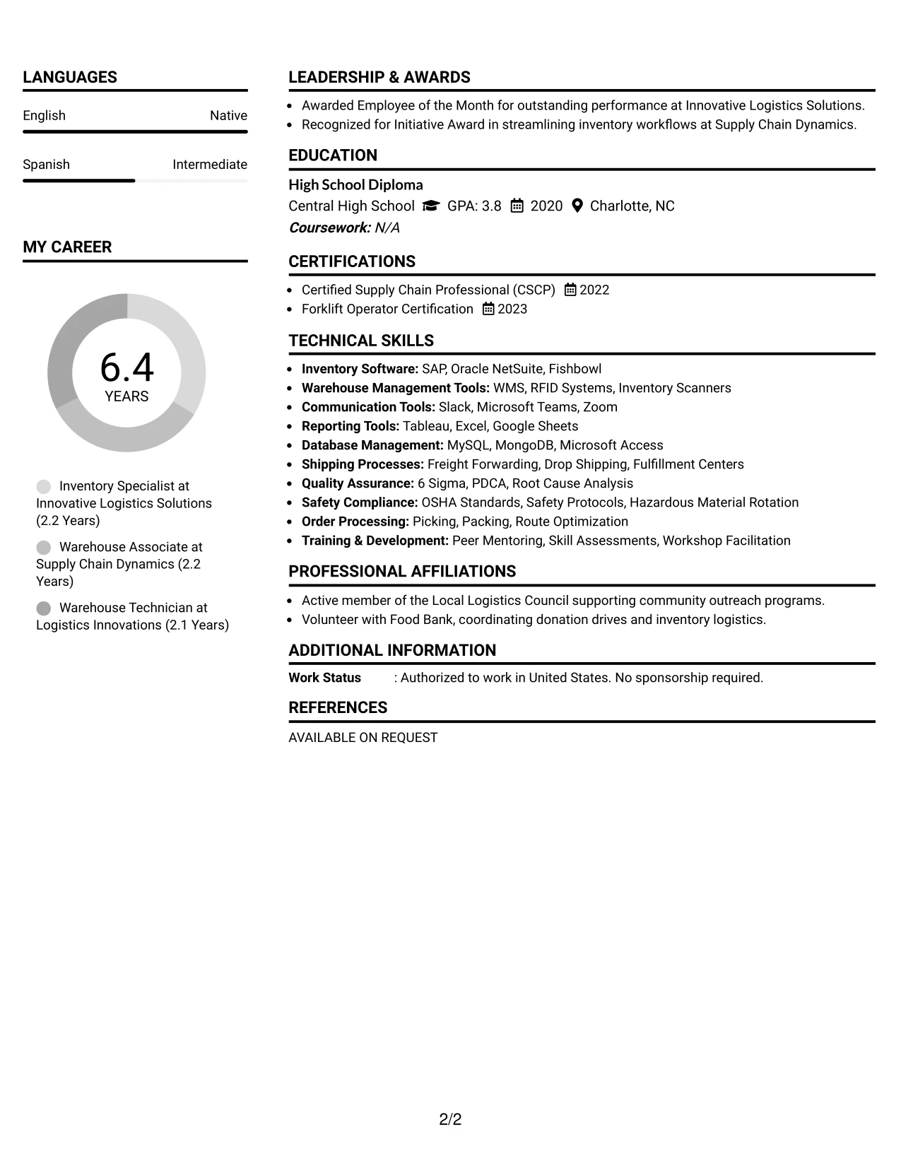 Resume Example Page 2