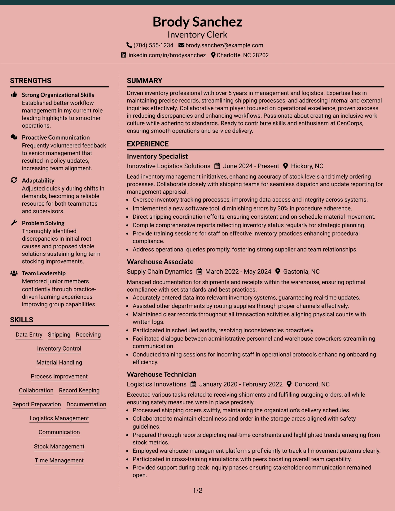 Resume Example Page 1
