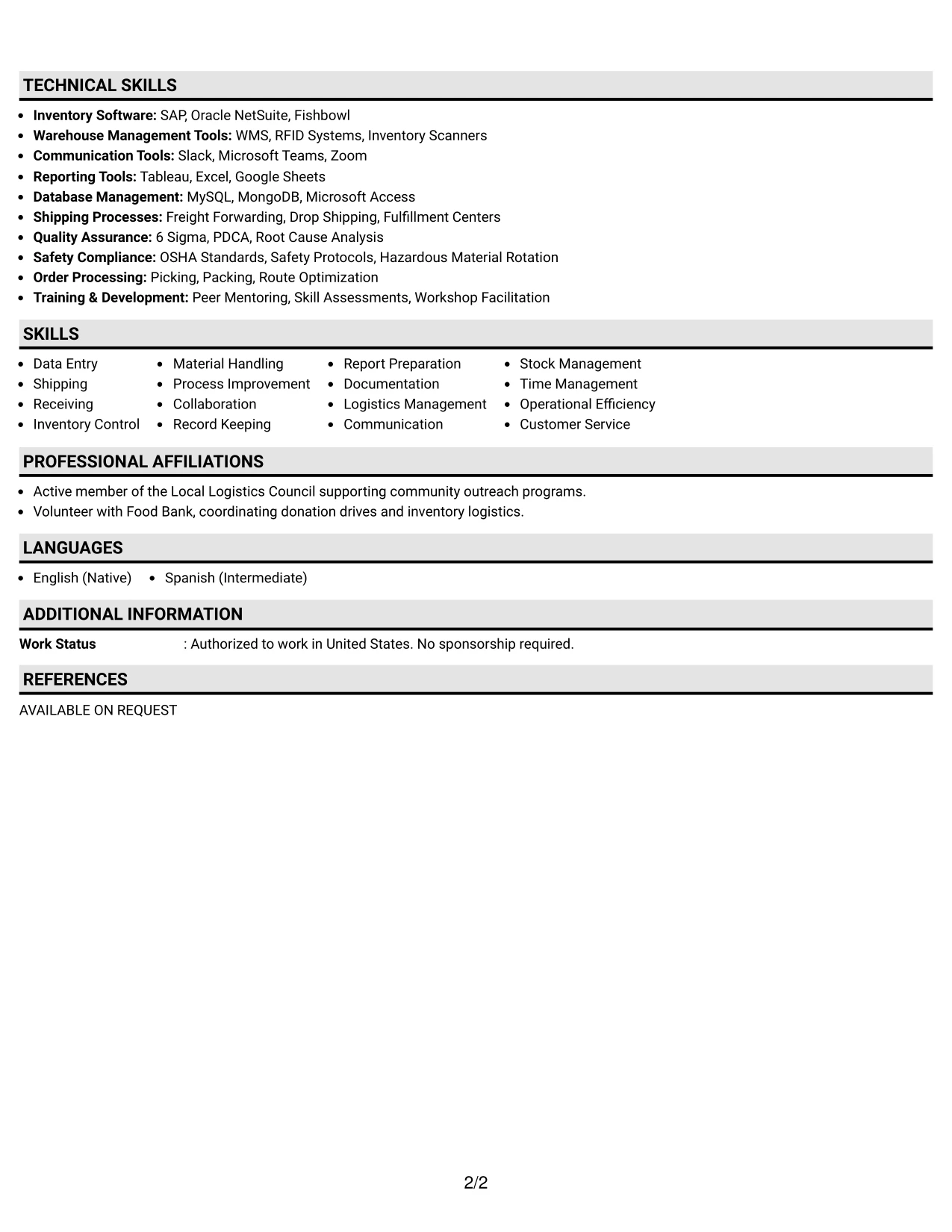 Resume Example Page 2