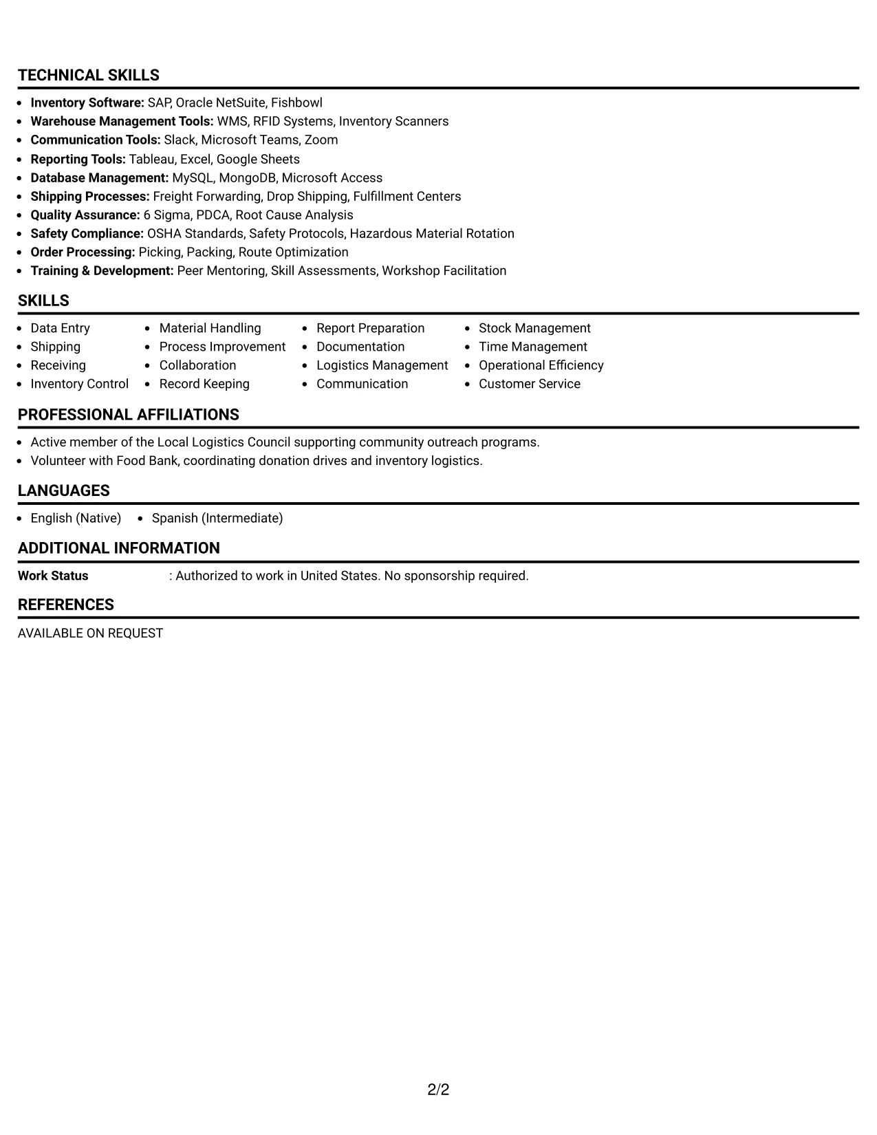 Resume Example Page 2