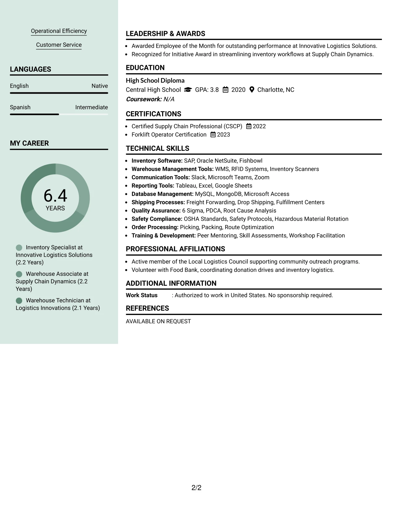 Resume Example Page 2