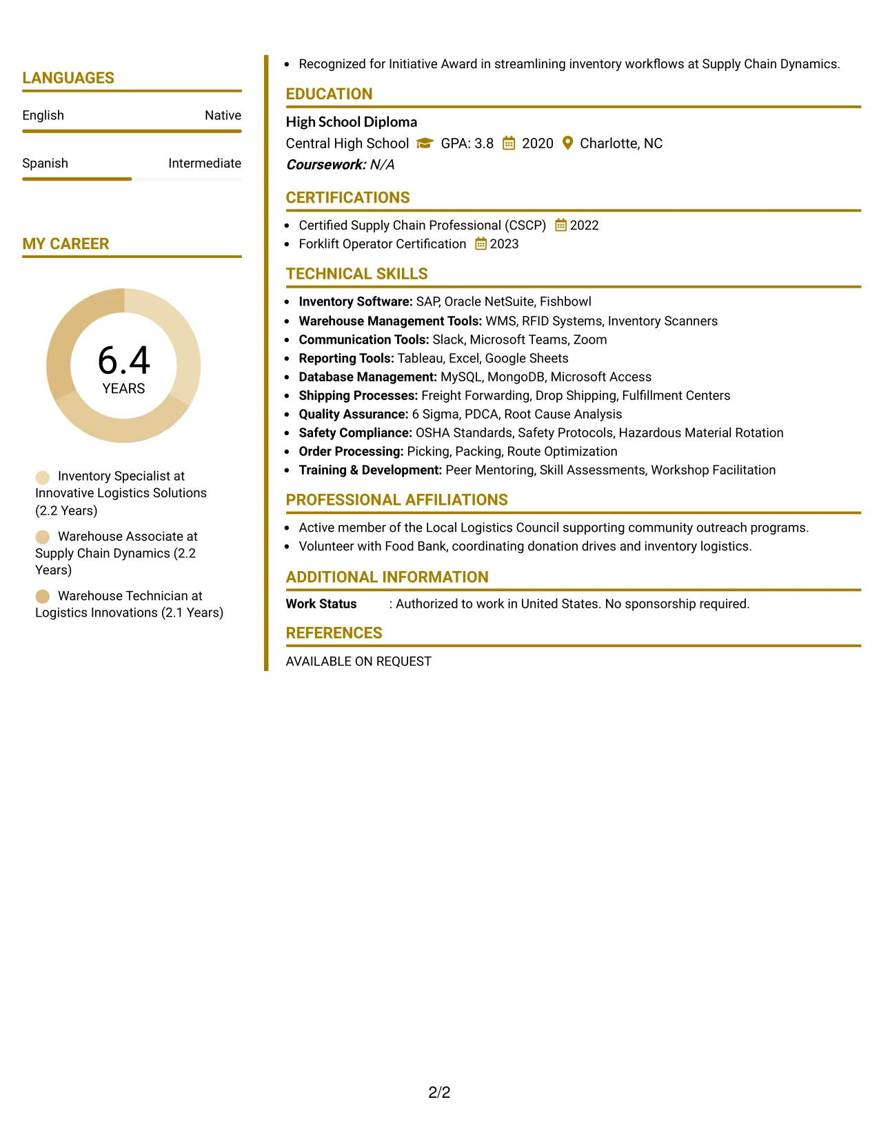 Resume Example Page 2