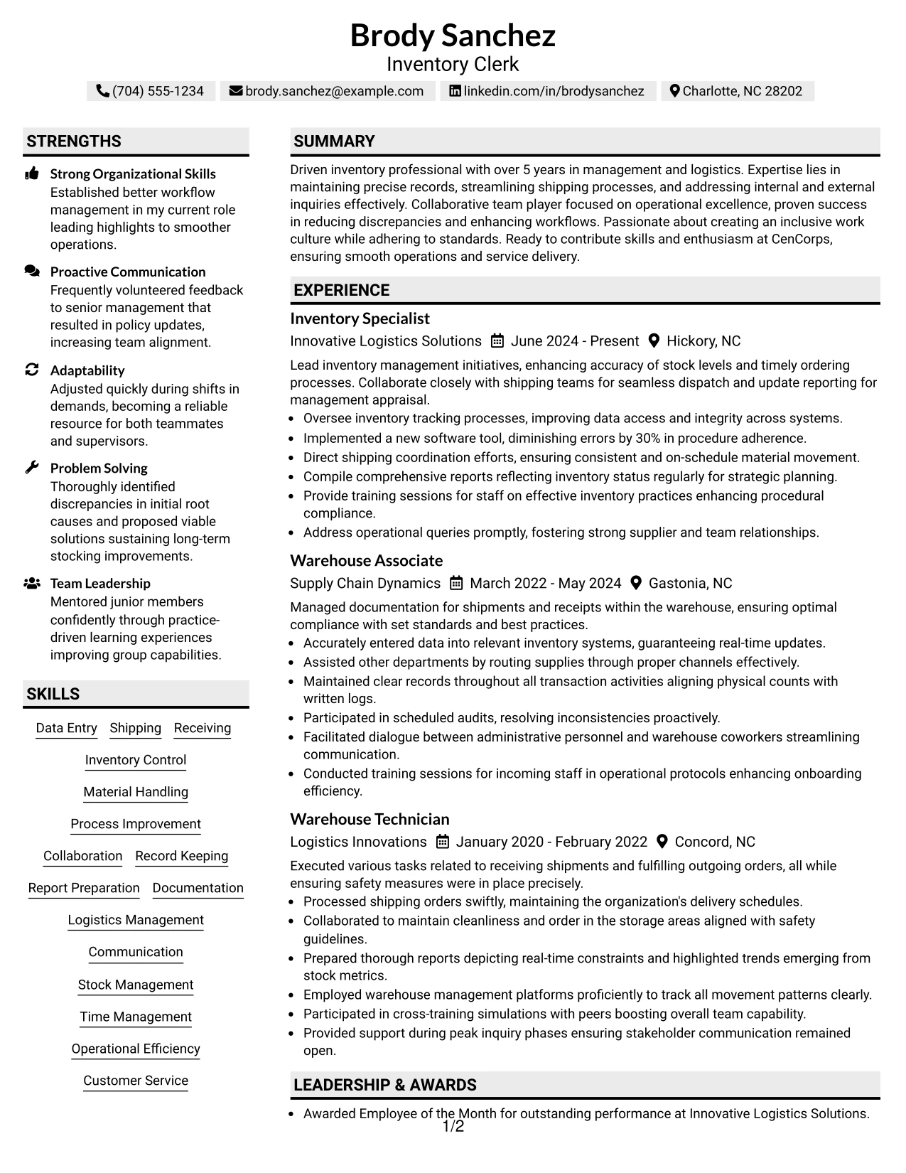 Resume Example Page 1