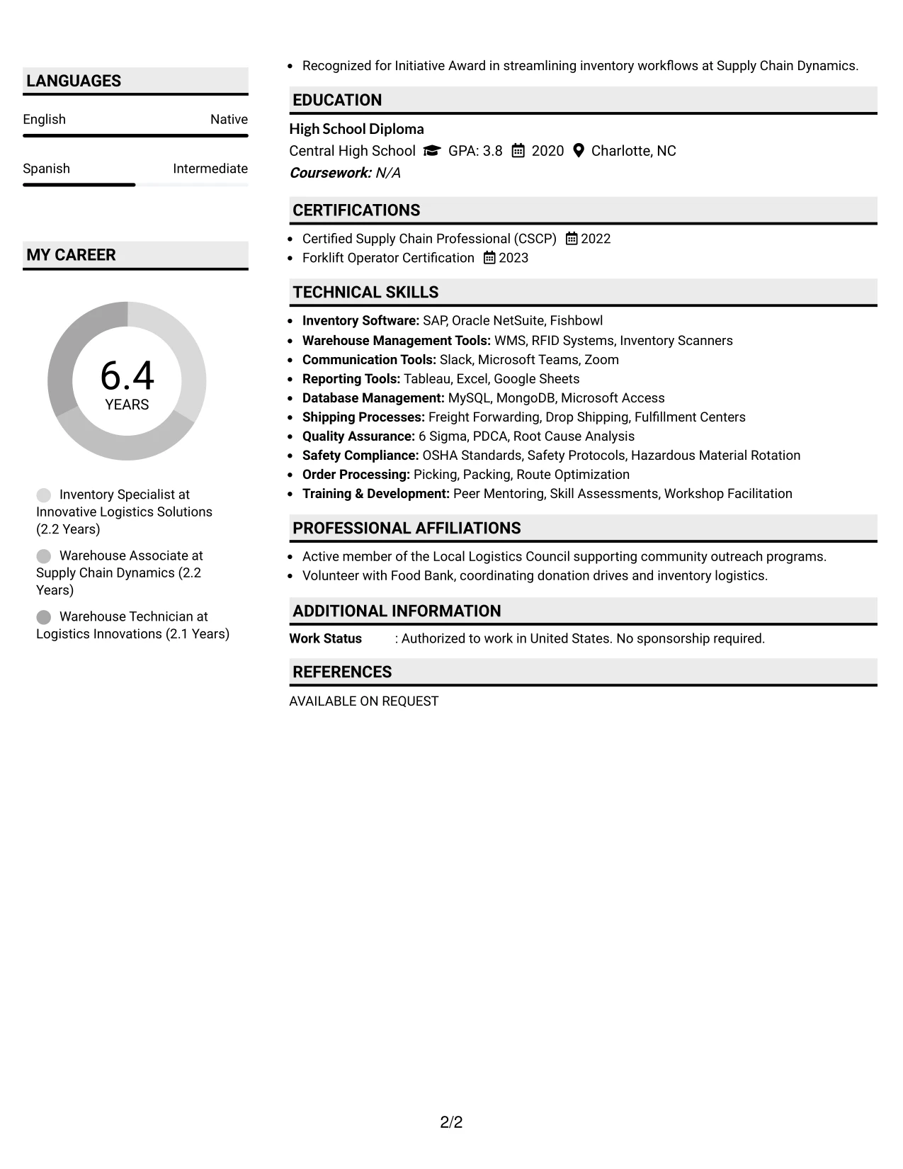 Resume Example Page 2