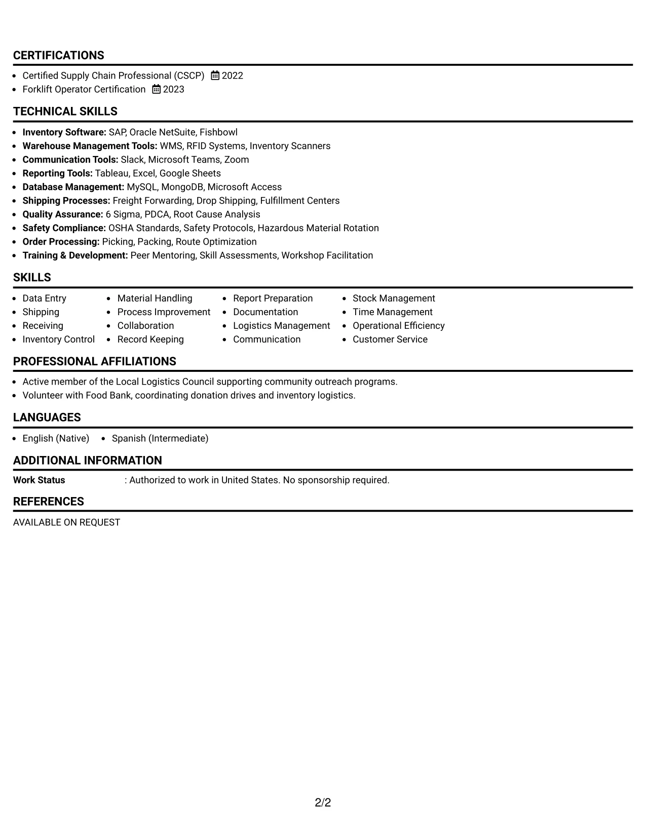 Resume Example Page 2