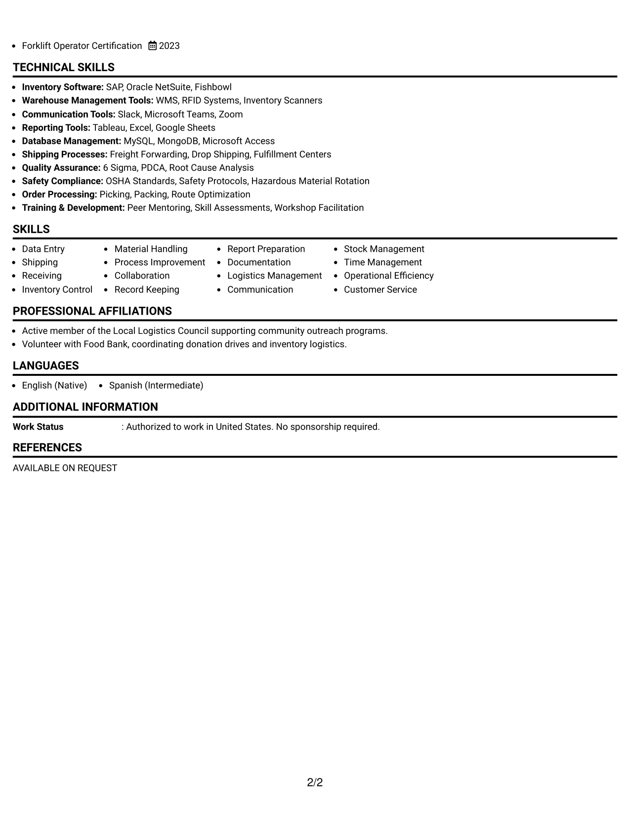 Resume Example Page 2