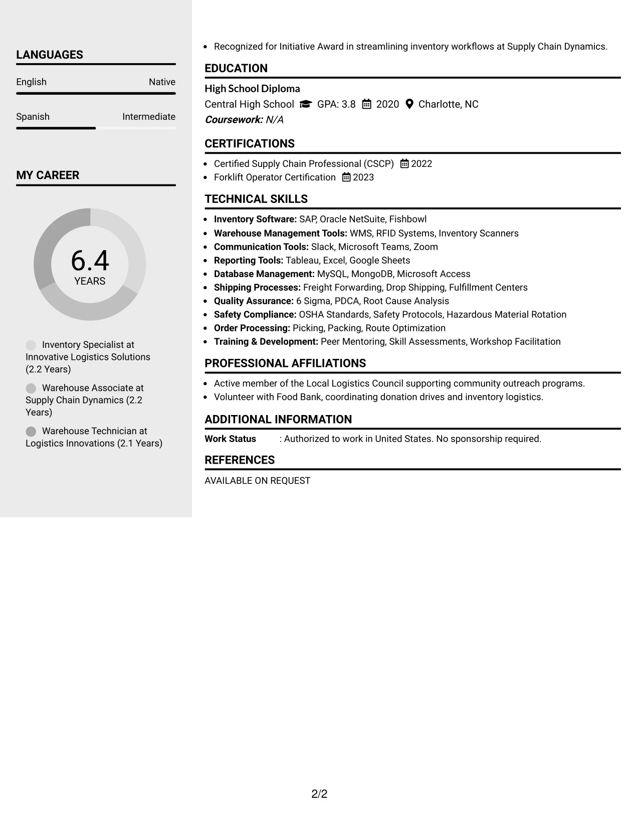 Resume Example Page 2