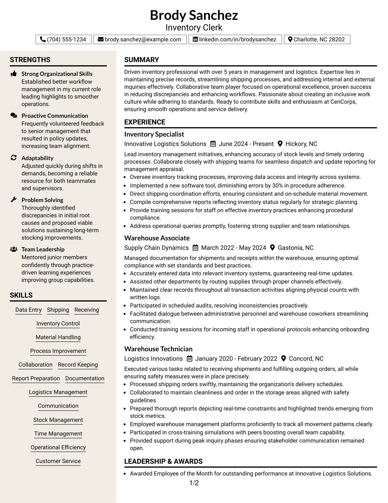 Resume Example Page 1