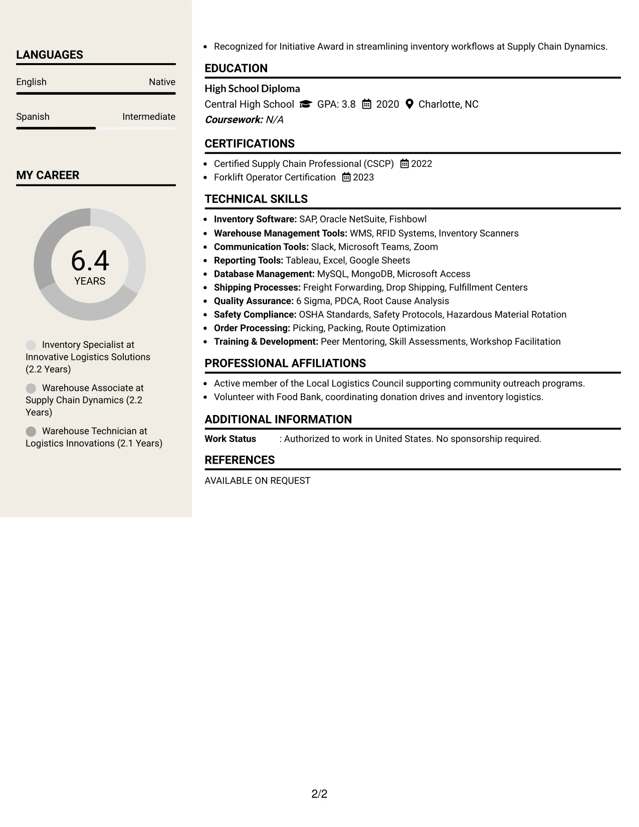 Resume Example Page 2