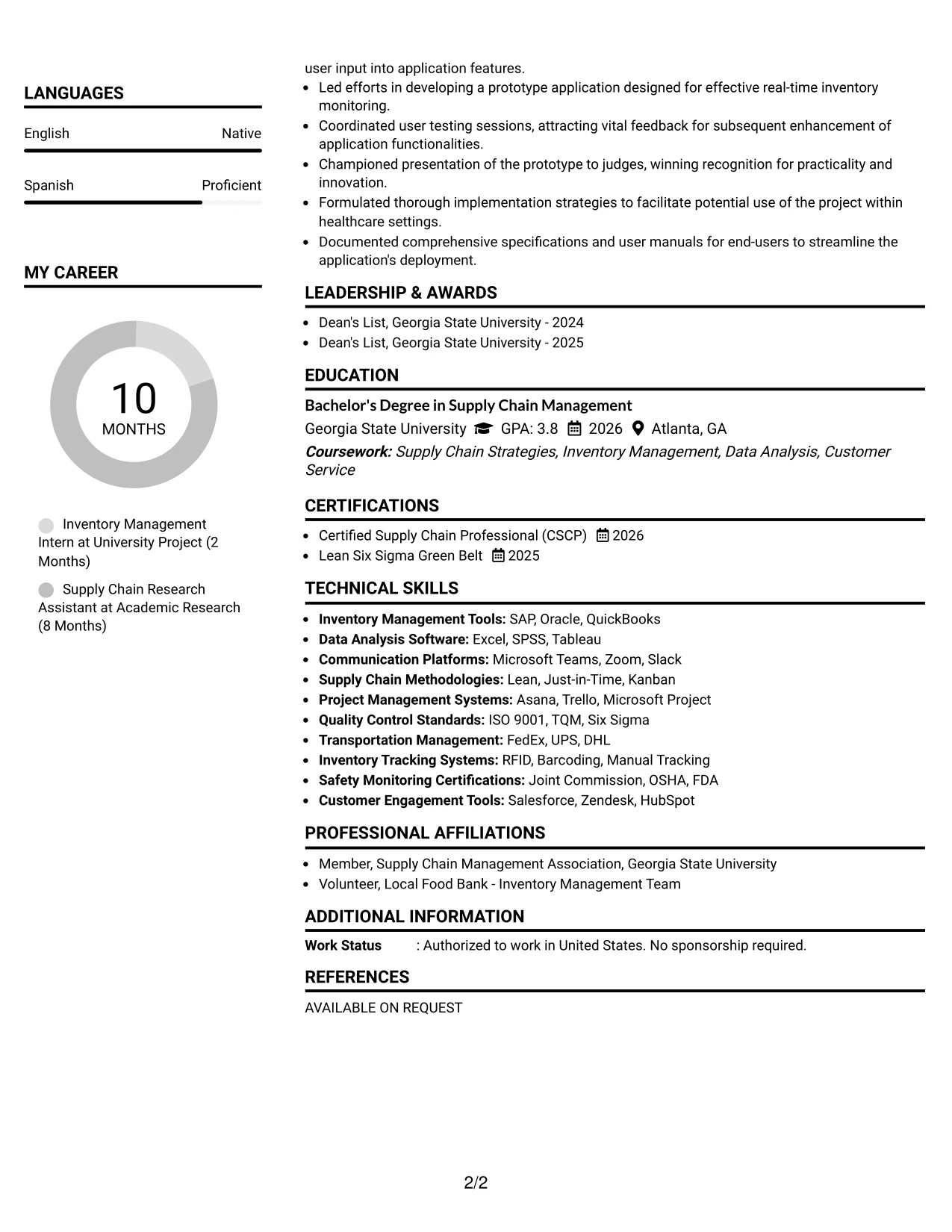 Resume Example Page 2