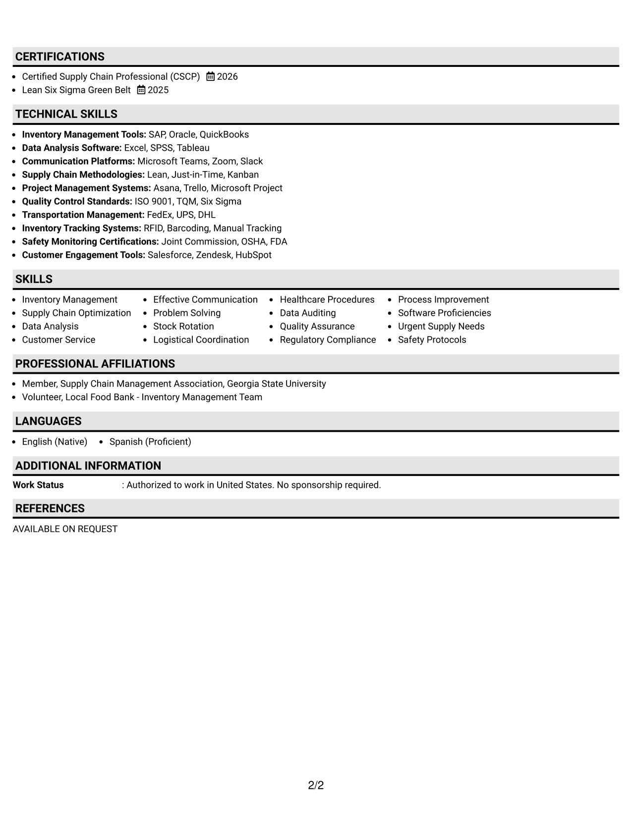 Resume Example Page 2