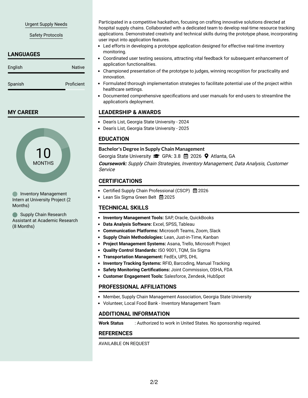 Resume Example Page 2