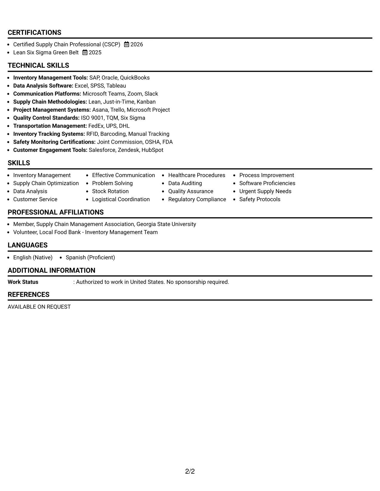 Resume Example Page 2